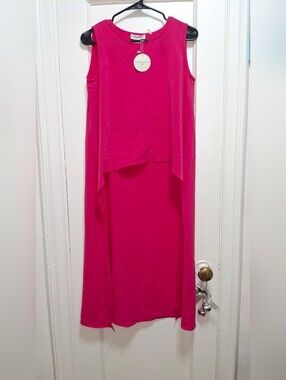 Patrizia Luca Milano Layered High Low Tunic Blouse Pink Sleeveless NWT S